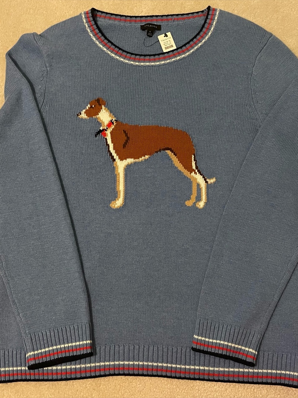 NWT Talbots Greyhound Dog Intarsia Crewneck Sweater Slate Blue Women's X-large